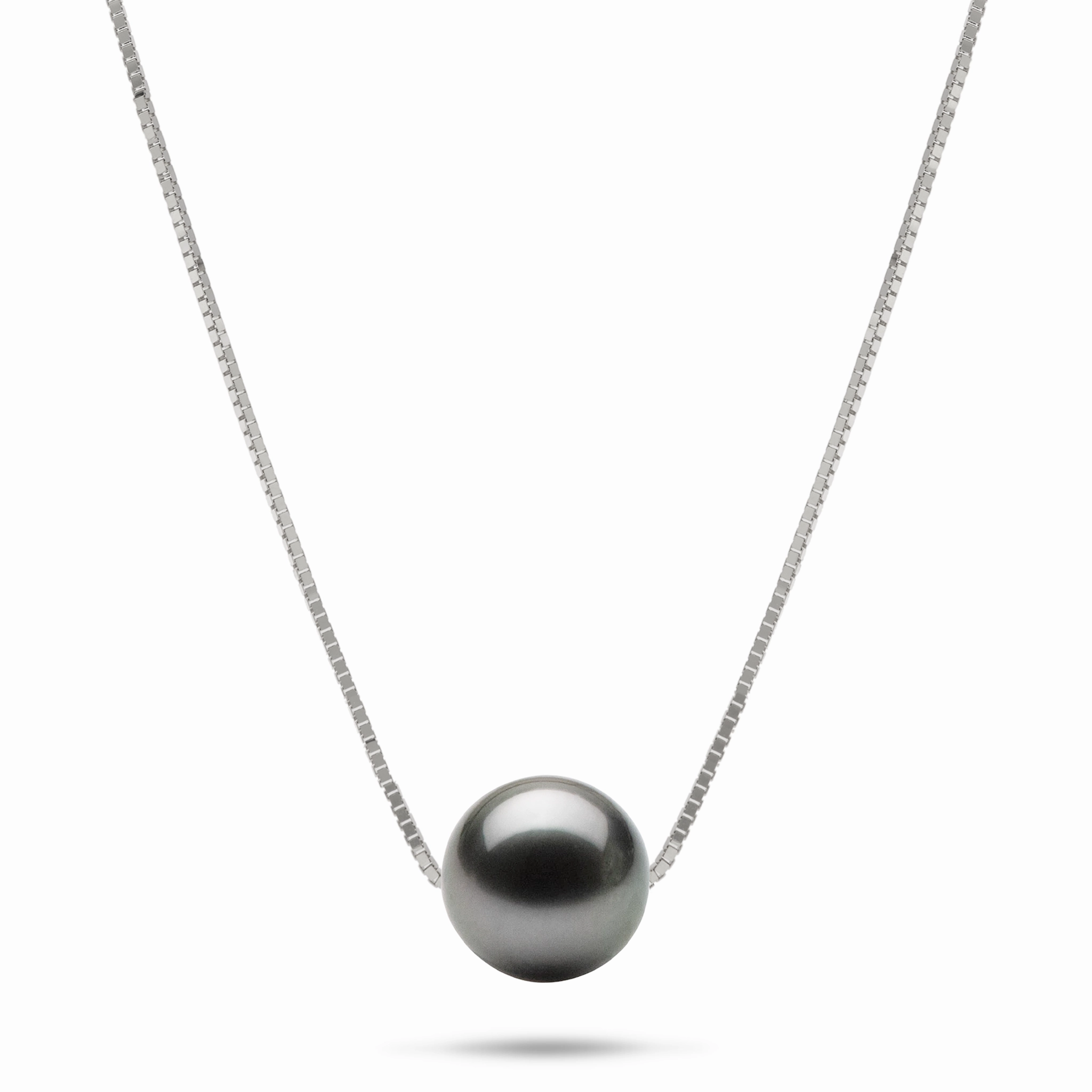 16-18" Adjustable Tahitian Black Pearl Necklace in White Gold - 9-10mm Artful Sparkle