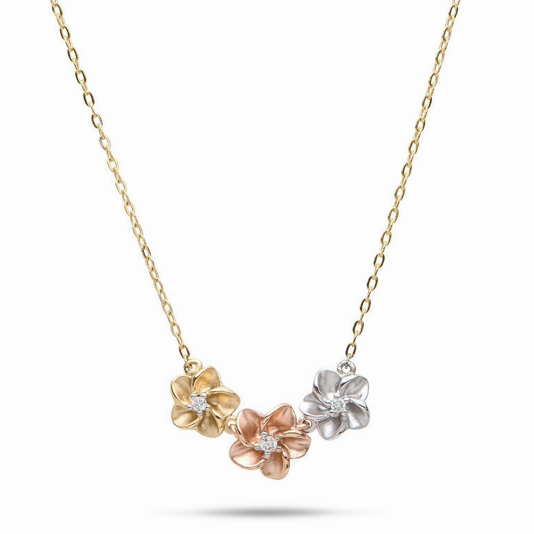 Luxury Accent 16" Plumeria Necklace in Tri Color Gold with Diamonds