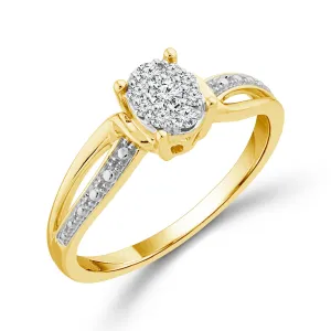 1/6ctw Diamond Oval Cluster Yellow Gold Promise Ring - Size 7