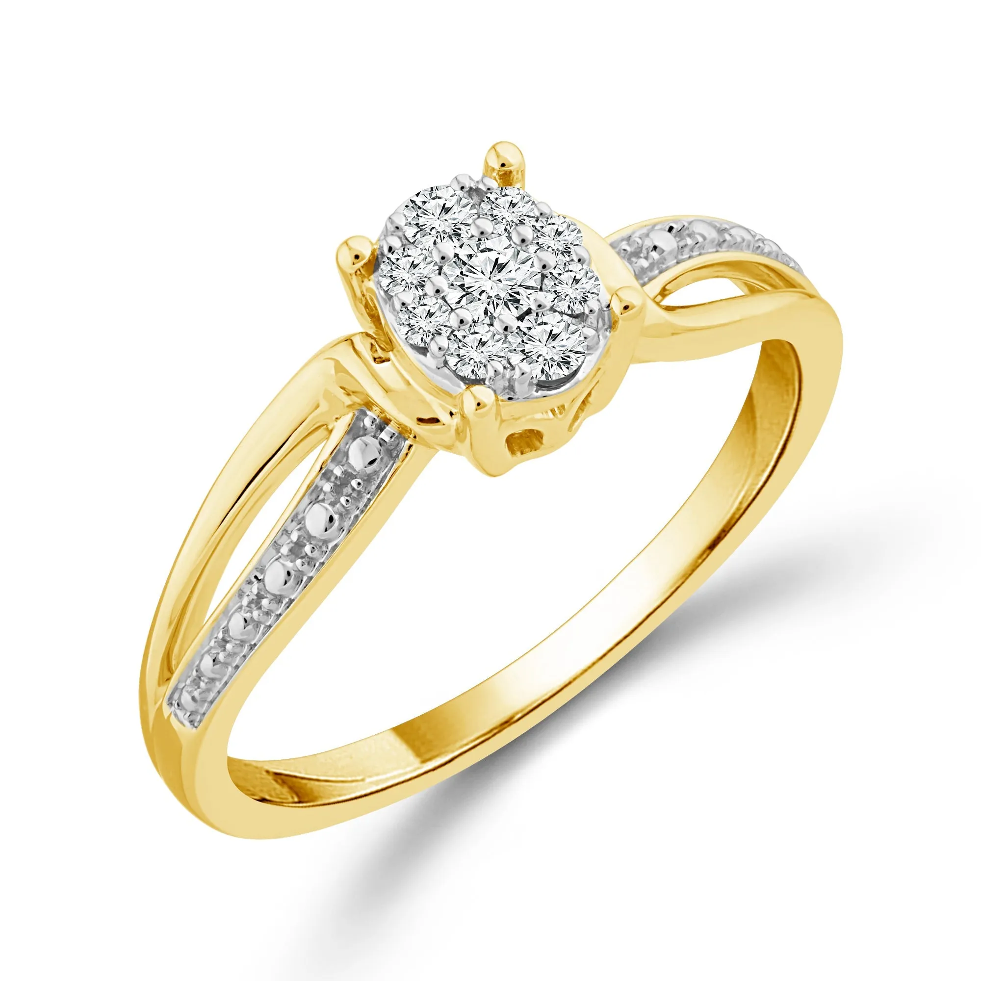 1/6ctw Diamond Oval Cluster Yellow Gold Promise Ring - Size 7