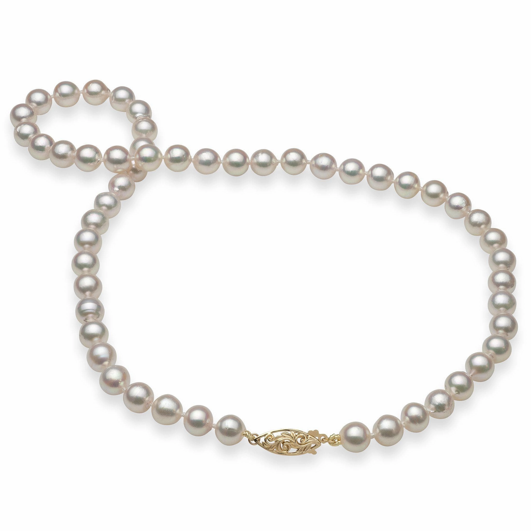 18-19" Akoya White Pearl Strand with Gold Clasp - 7-8mm Balanced Form