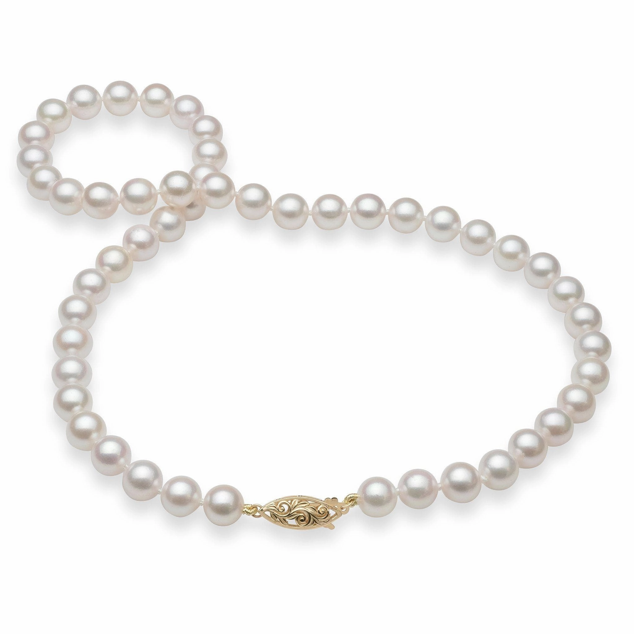 Glossy Vibe Elegant Statement 18-19" Akoya White Pearl Strand with Gold Clasp - 8-8.5mm