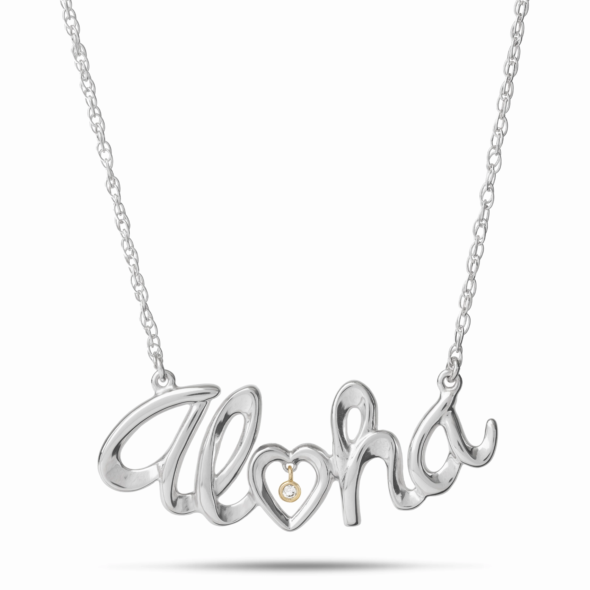 Brunch Look Distinctive Touch Pieces 18" Aloha Necklace in Sterling Silver with Diamond