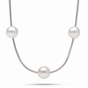 True Elegance Cozy Detail 18" Freshwater Pearl Necklace in Sterling Silver (Assorted Colors) - 7-8mm