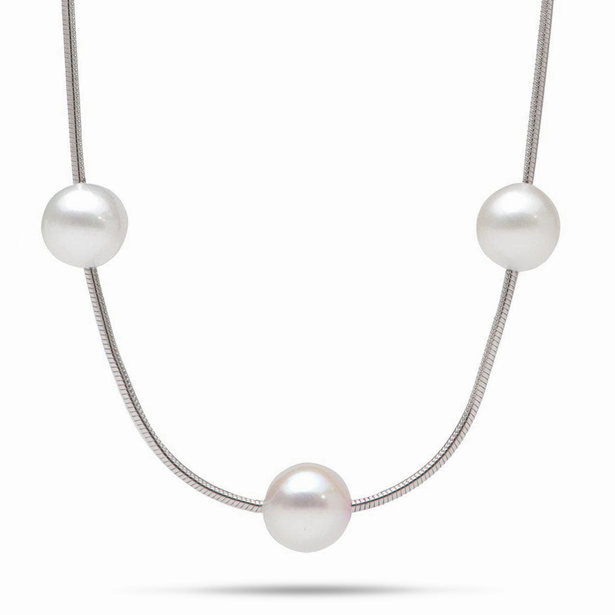 True Elegance Cozy Detail 18" Freshwater Pearl Necklace in Sterling Silver (Assorted Colors) - 7-8mm