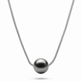 18" Tahitian Black Pearl Necklace in Sterling Silver Luxe Finish Urban Accent