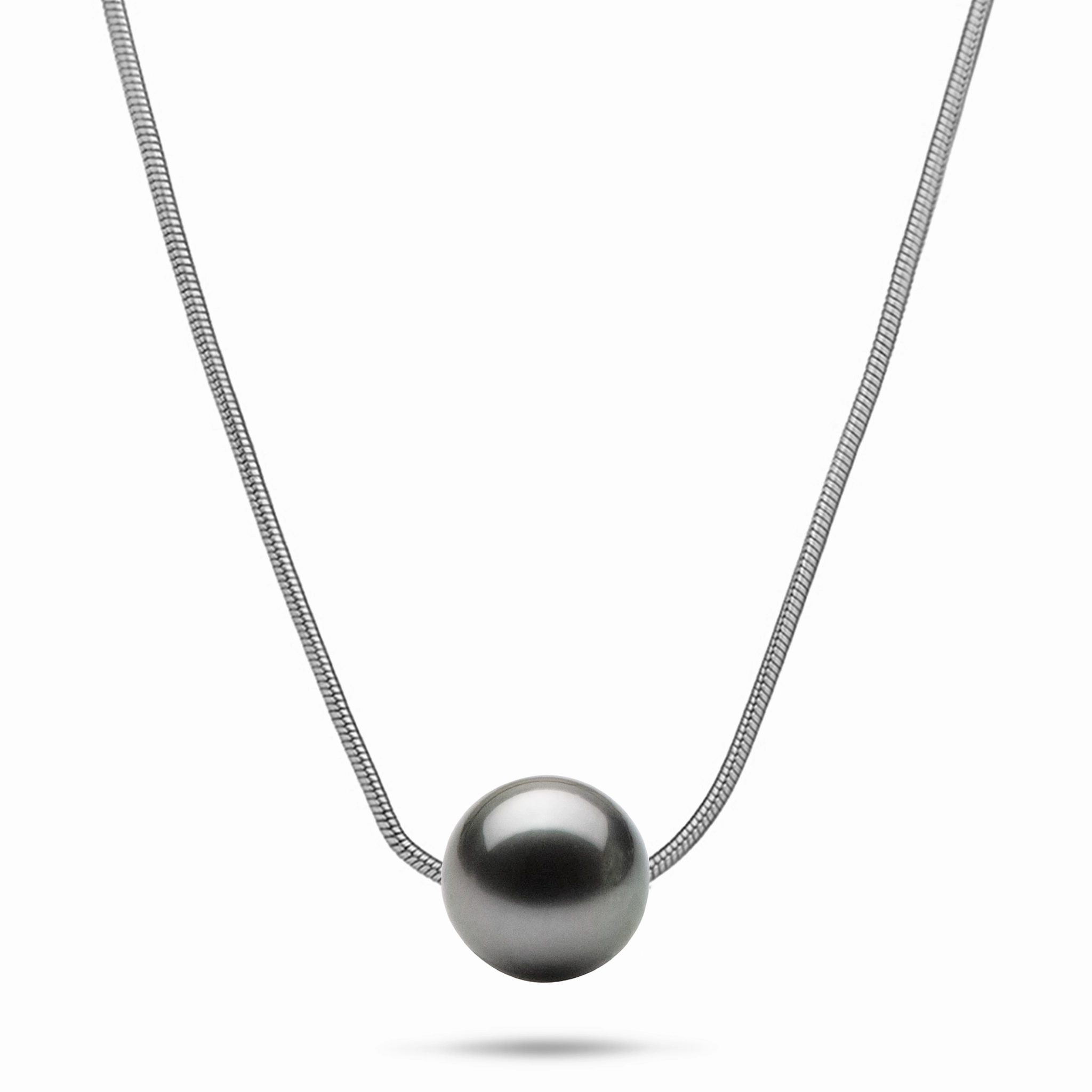 18" Tahitian Black Pearl Necklace in Sterling Silver Luxe Finish Urban Accent
