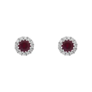 18ct White Gold 0.28ct Ruby Diamond Cluster Earrings