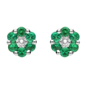 18ct White Gold 0.33ct Emerald Diamond Cluster Stud Earrings D