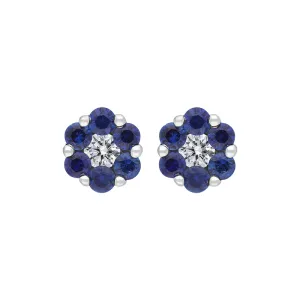 18ct White Gold 0.46ct Sapphire Diamond Floral Cluster Earrings