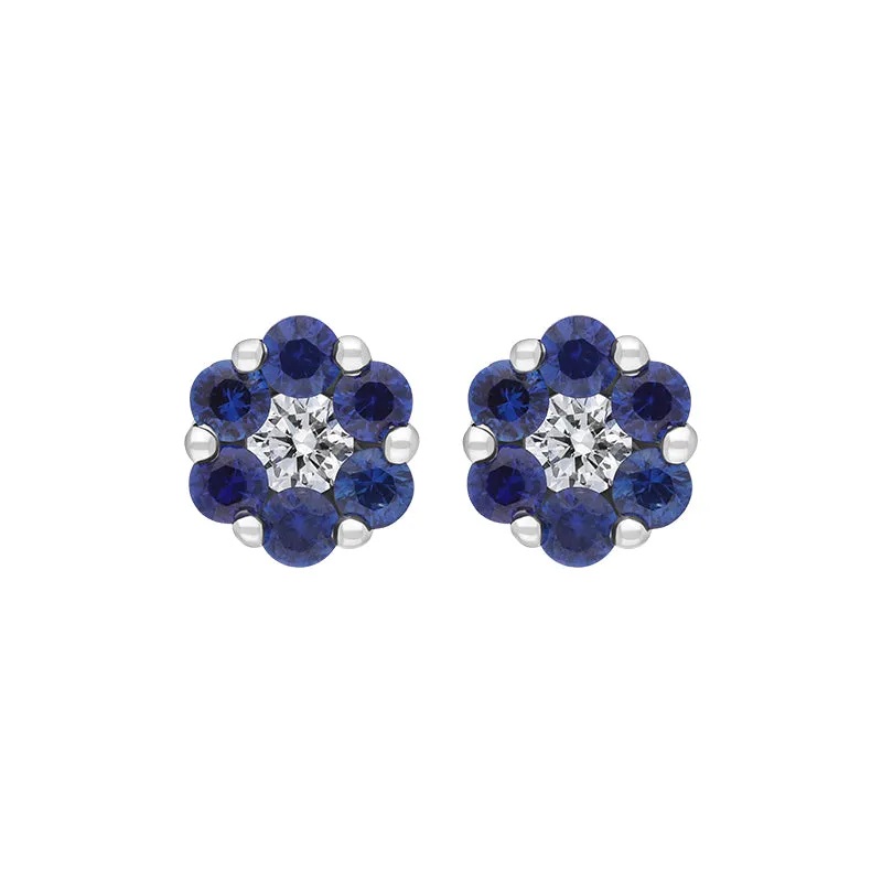 18ct White Gold 0.46ct Sapphire Diamond Floral Cluster Earrings