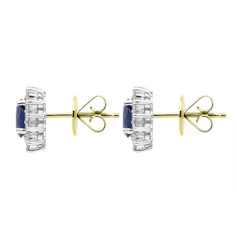 18ct White Gold 0.98ct Sapphire Diamond Oval Cut Cluster Earrings