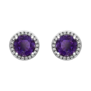 18ct White Gold Amethyst Diamond Round Cluster Stud Earrings