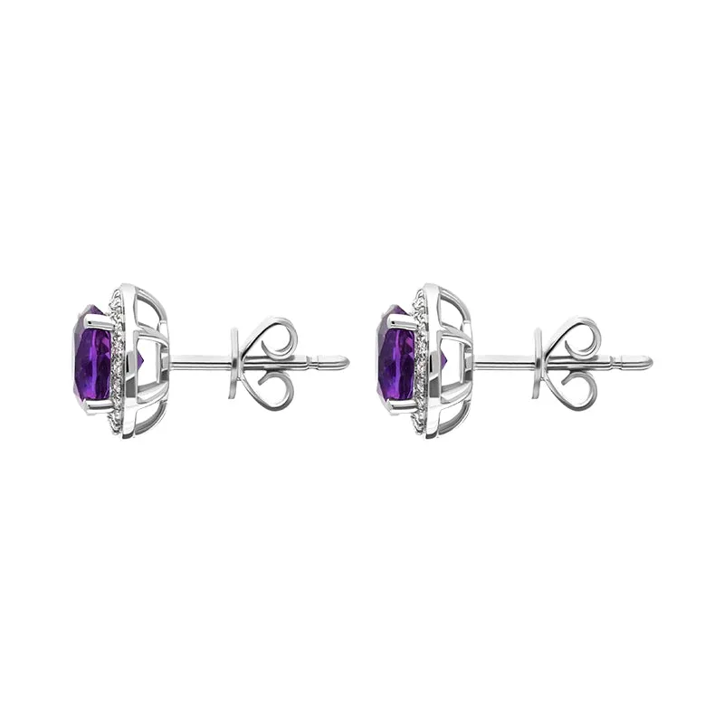 18ct White Gold Amethyst Diamond Round Cluster Stud Earrings