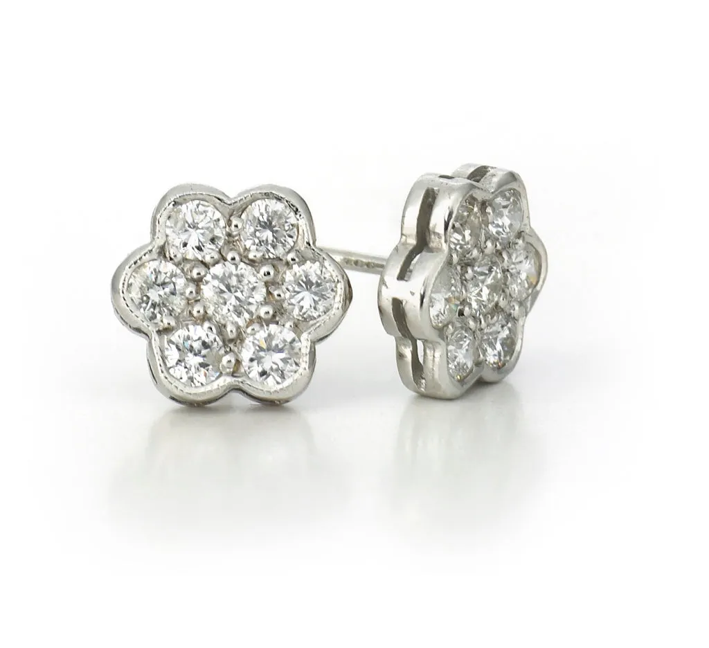 18ct White Gold Diamond Cluster Earrings 1.05ct