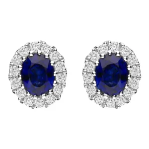 18ct White Gold Sapphire and Diamond Oval Cluster Earrings
