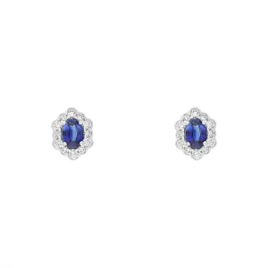 18ct White Gold Sapphire Diamond Oval Cluster Stud Earrings