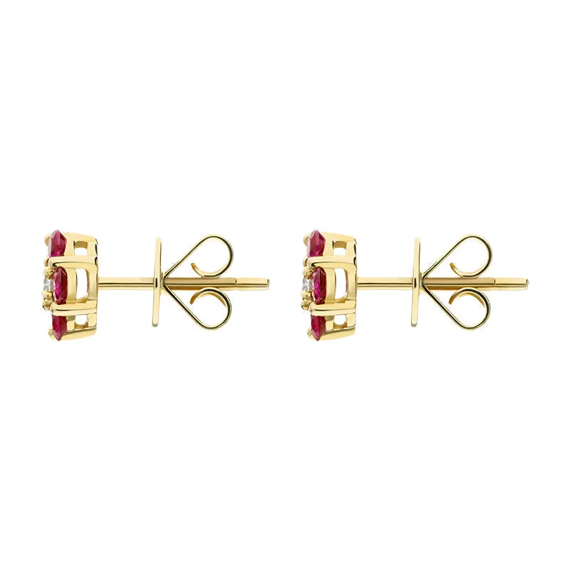 18ct Yellow Gold Ruby Diamond Cluster Earrings
