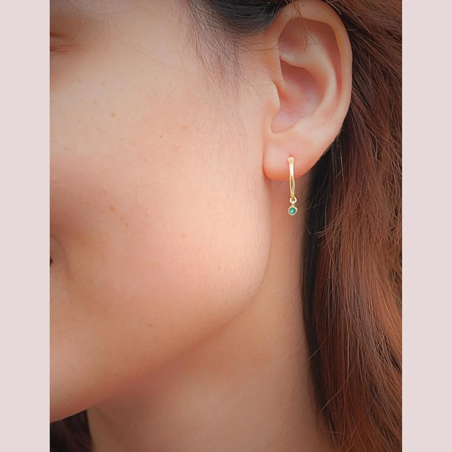 18K Gold Hoop Earrings for Women - Authentic 925 Sterling Silver Hoop Earrings with Emerald Crystal - Hypoallergenic May Birthstone Gift for Mothers Day