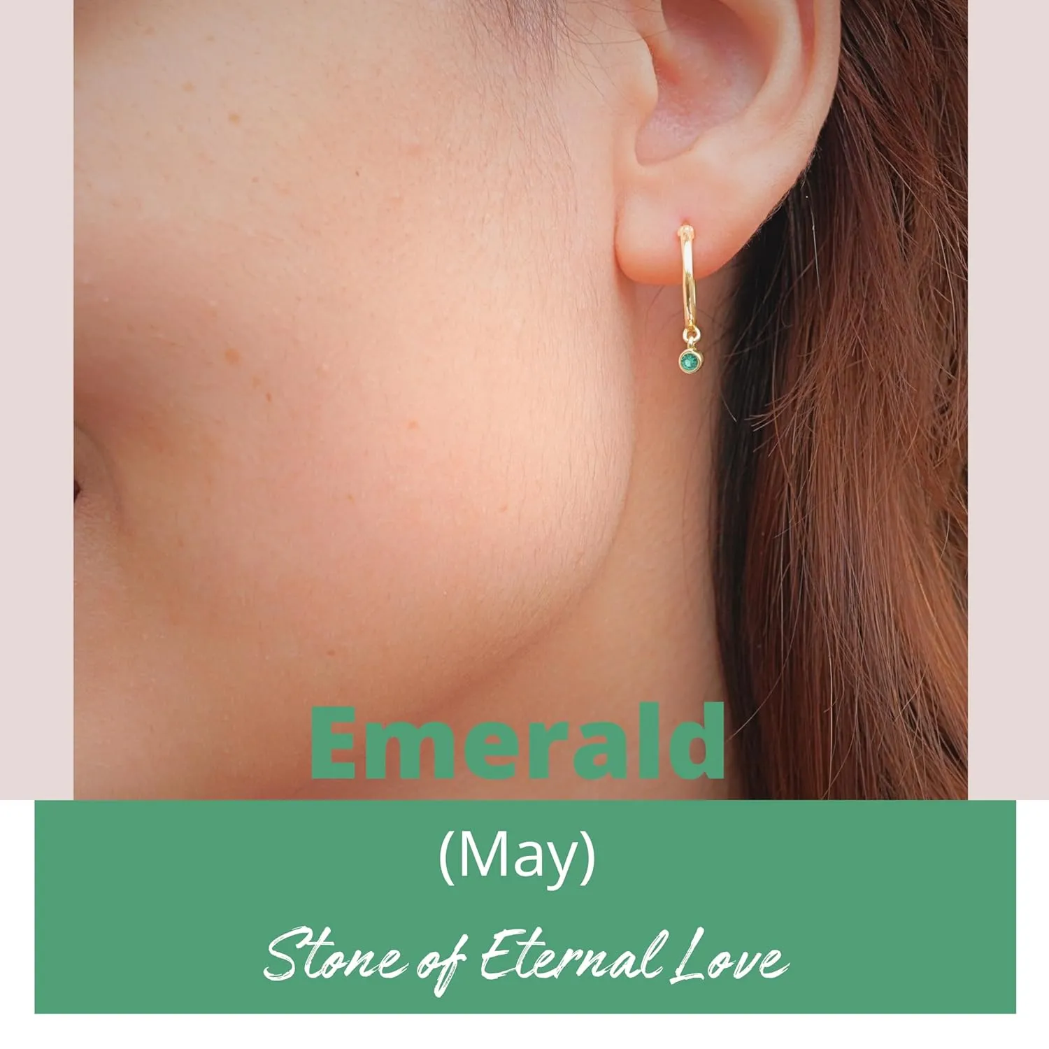 18K Gold Hoop Earrings for Women - Authentic 925 Sterling Silver Hoop Earrings with Emerald Crystal - Hypoallergenic May Birthstone Gift for Mothers Day