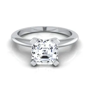 18K White Gold Asscher Cut  Classic Low Base Solitaire Engagement Ring