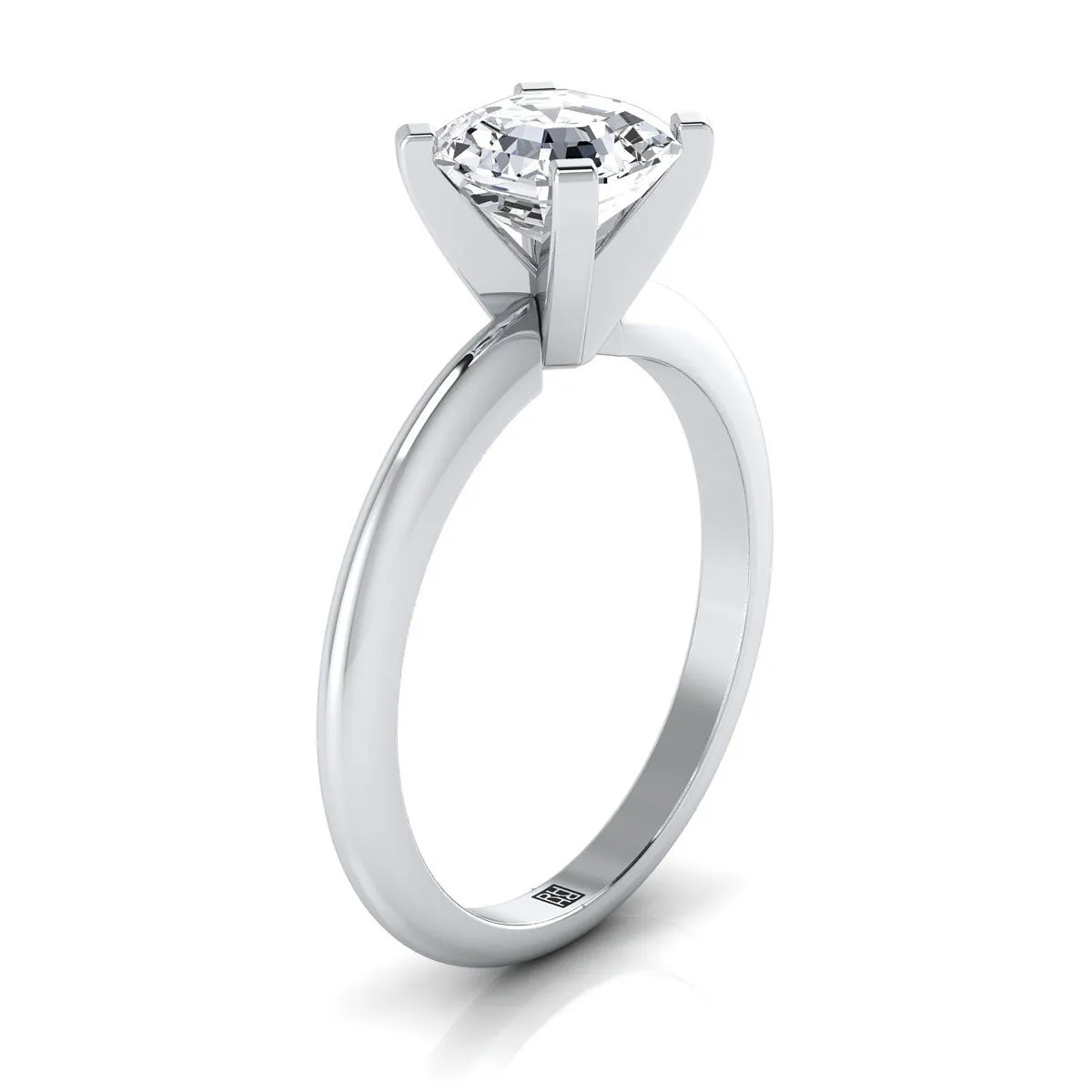 18K White Gold Asscher Cut  Classic Low Base Solitaire Engagement Ring