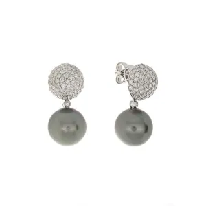 18k White Gold Diamond & Tahitian Pearl Drop Earrings