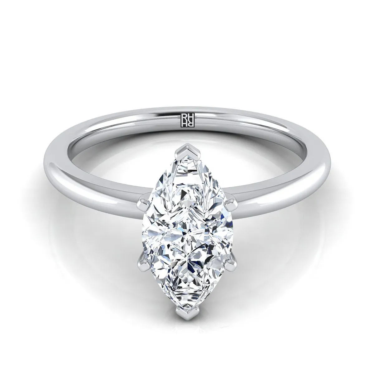 18K White Gold Marquise   Round Comfort Fit Claw Prong Solitaire Engagement Ring
