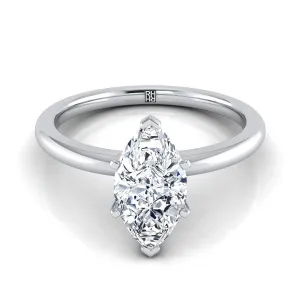 18K White Gold Marquise   Round Comfort Fit Claw Prong Solitaire Engagement Ring