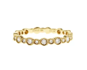 18K Yellow Gold 0.24 CT Round Diamond Milgrain Bezel Set Stackable Band