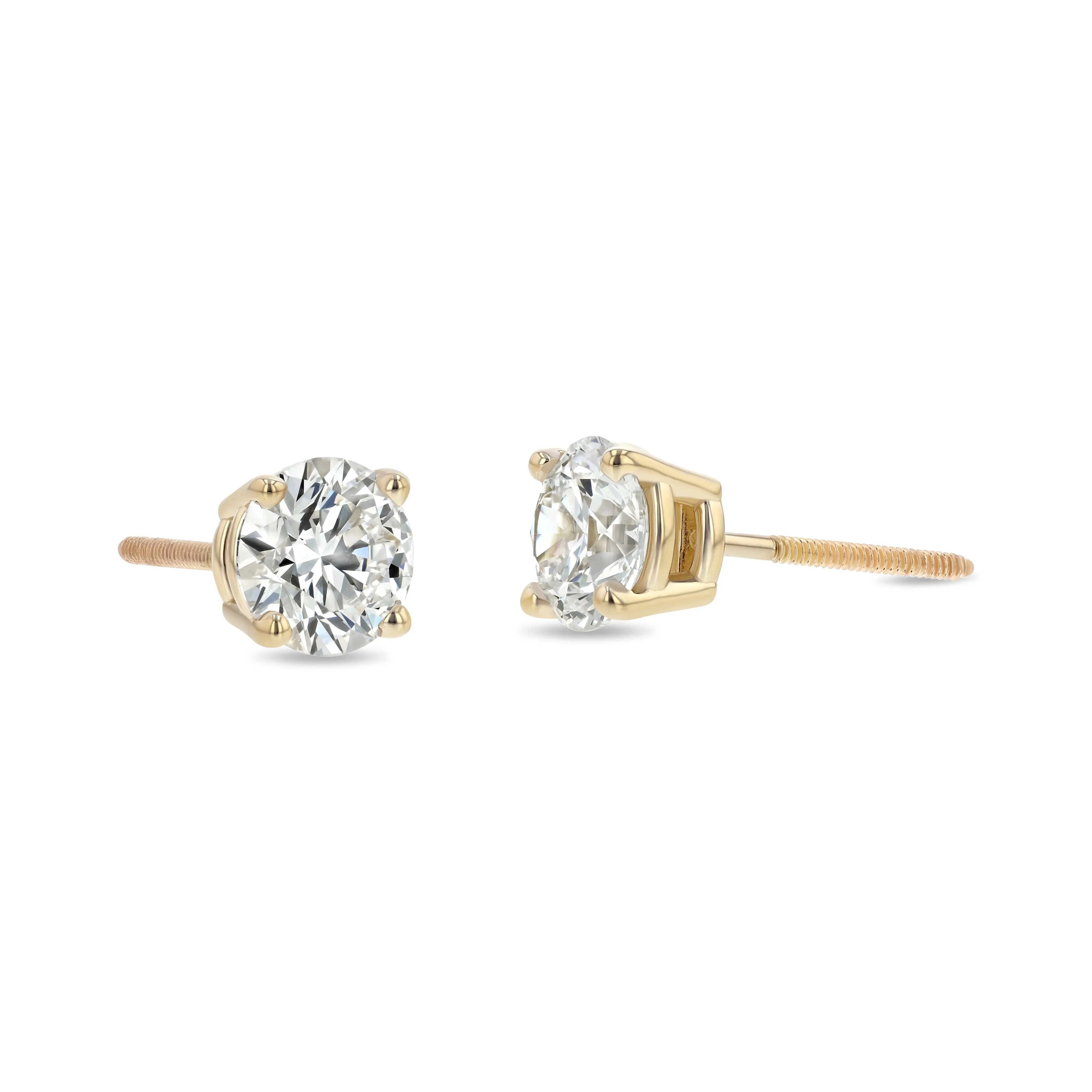 18k Yellow Gold 4-prong Round Diamond Stud Earrings 1ctw (5.00mm Ea), H Color, Si3-i1 Clarity