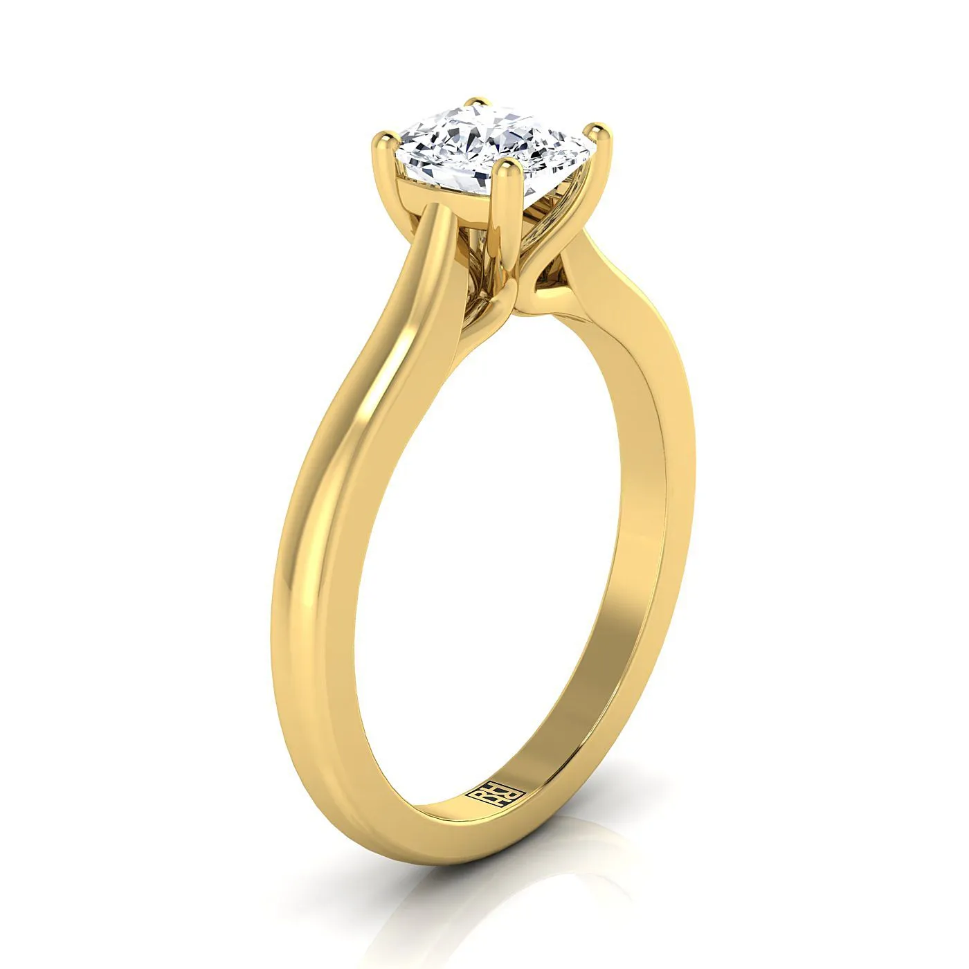 18K Yellow Gold Cushion Comfort Fit Cathedral Solitaire Diamond Engagement Ring