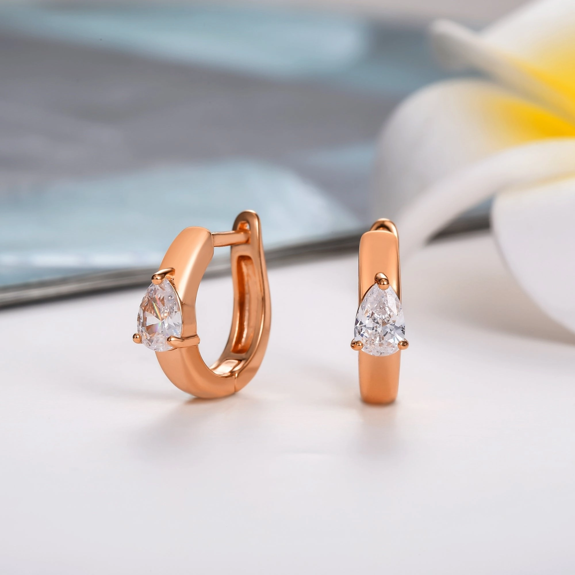 Charming Item 18K Gold Plated Teardrop Cut Crystal Huggie Earrings