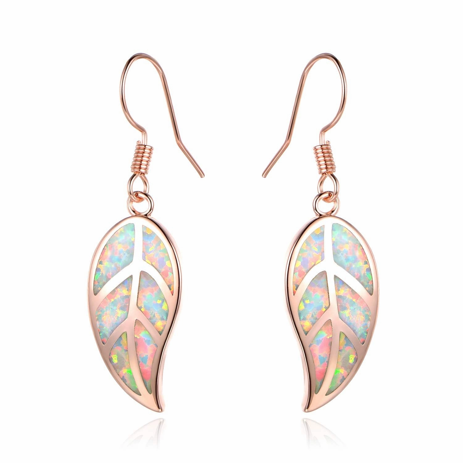 Lustrous Jewelry Magnificent Jewelry 18K Rose Gold Plated Opal Leaf Dangling Earrings