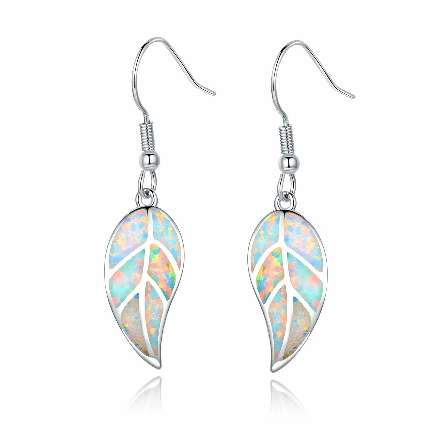 18K Rose Gold Plated Opal Leaf Dangling Earrings Heart-Shaped Accent