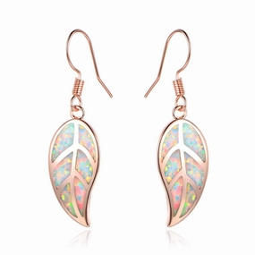 Lustrous Jewelry Magnificent Jewelry 18K Rose Gold Plated Opal Leaf Dangling Earrings