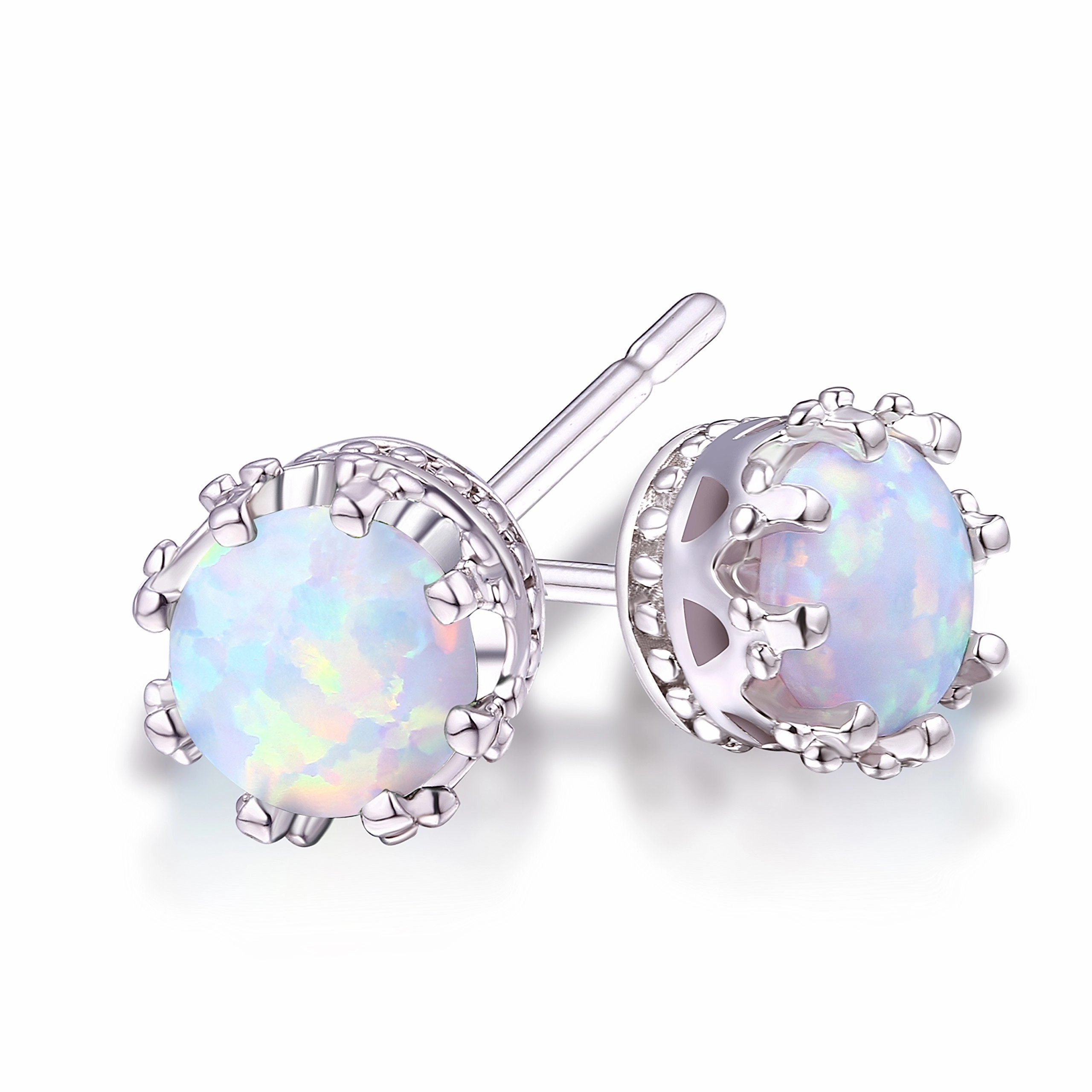 Winter Piece 18K White Gold Plated Round Cut Opal Stud Earrings