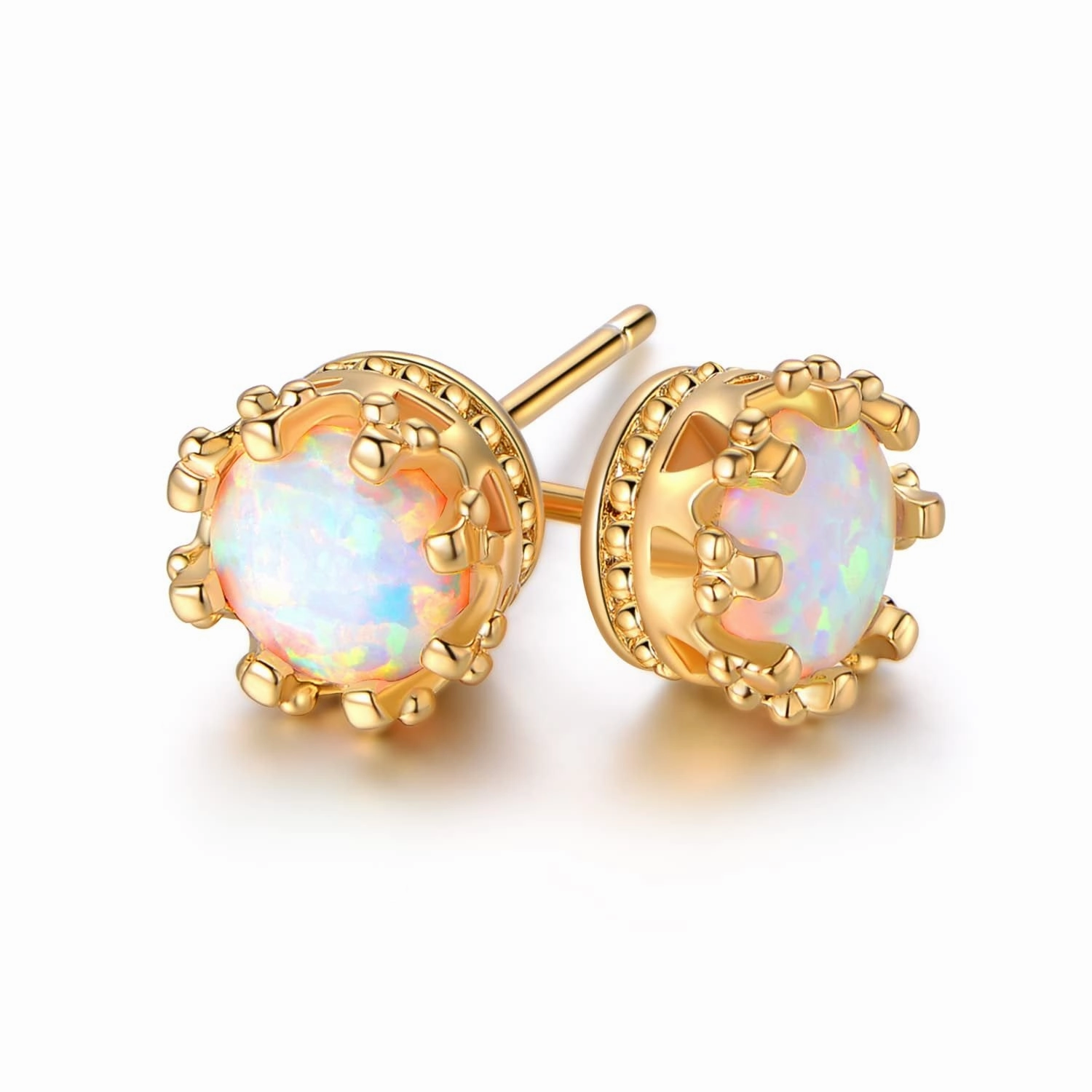 18K White Gold Plated Round Cut Opal Stud Earrings Stunning Essential