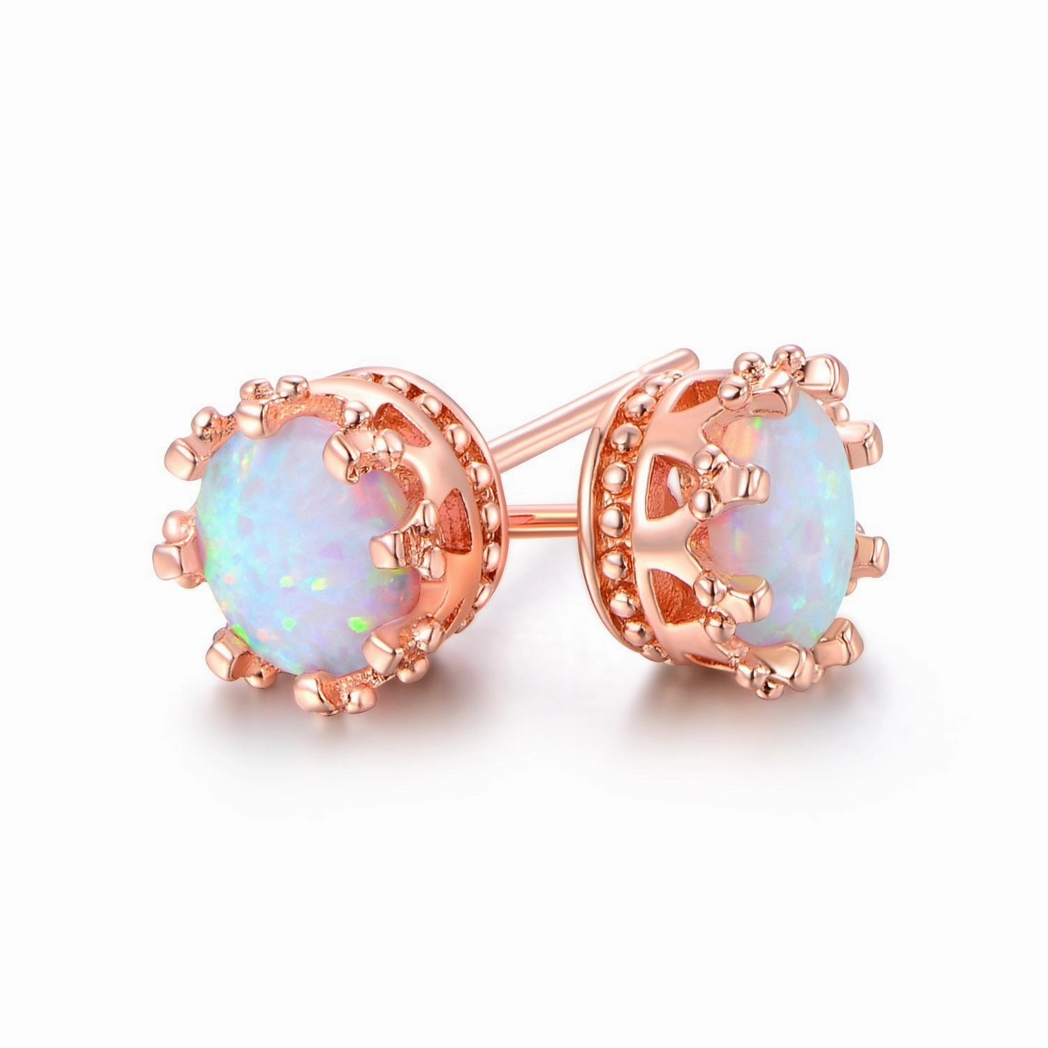 18K White Gold Plated Round Cut Opal Stud Earrings Gorgeous Ornament Retro accessory