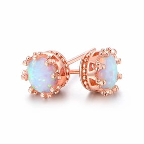 18K White Gold Plated Round Cut Opal Stud Earrings Gorgeous Ornament Retro accessory