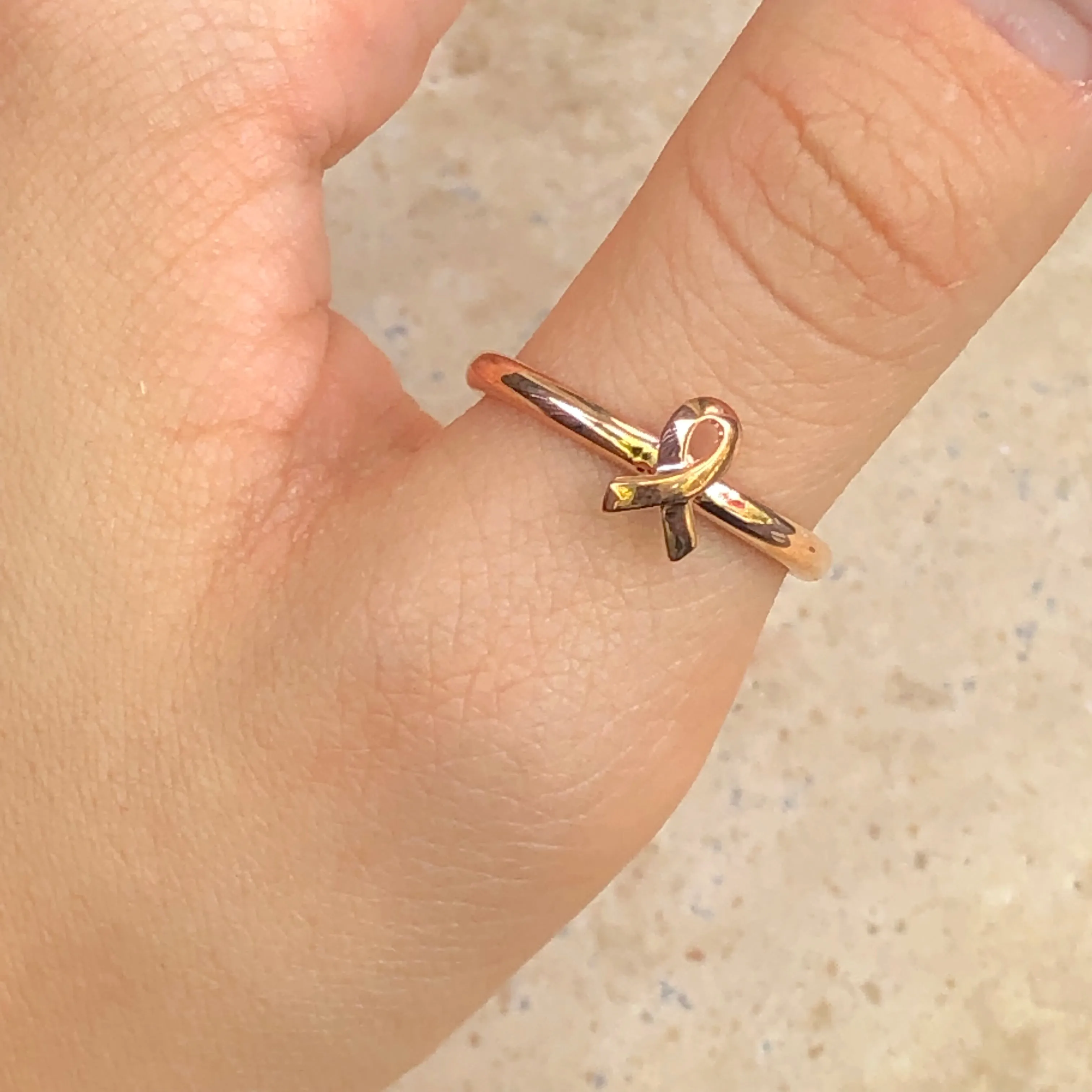 18KT Rose Gold Plated Sterling Silver Breast Cancer Awareness Ribbon Ring