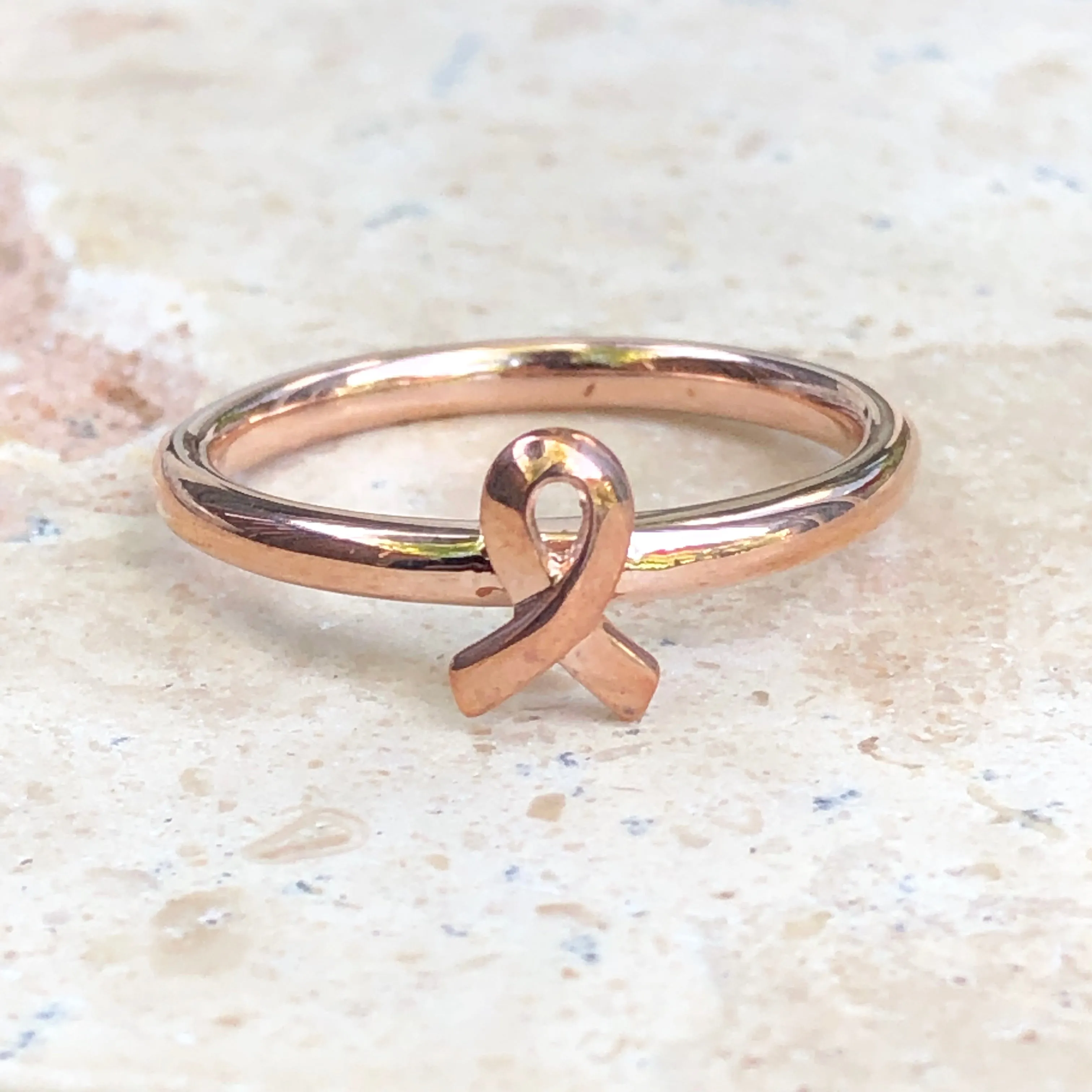 18KT Rose Gold Plated Sterling Silver Breast Cancer Awareness Ribbon Ring