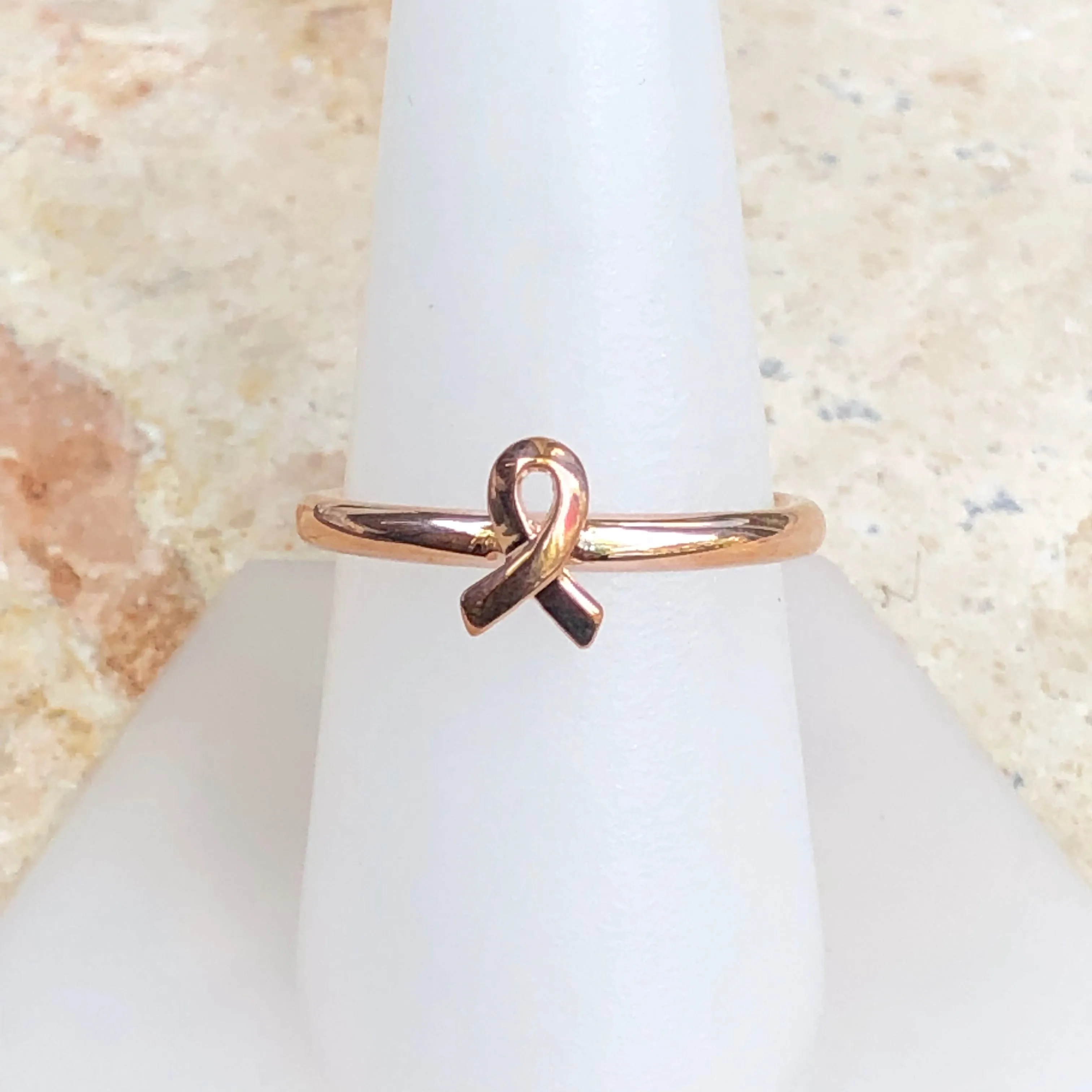 18KT Rose Gold Plated Sterling Silver Breast Cancer Awareness Ribbon Ring