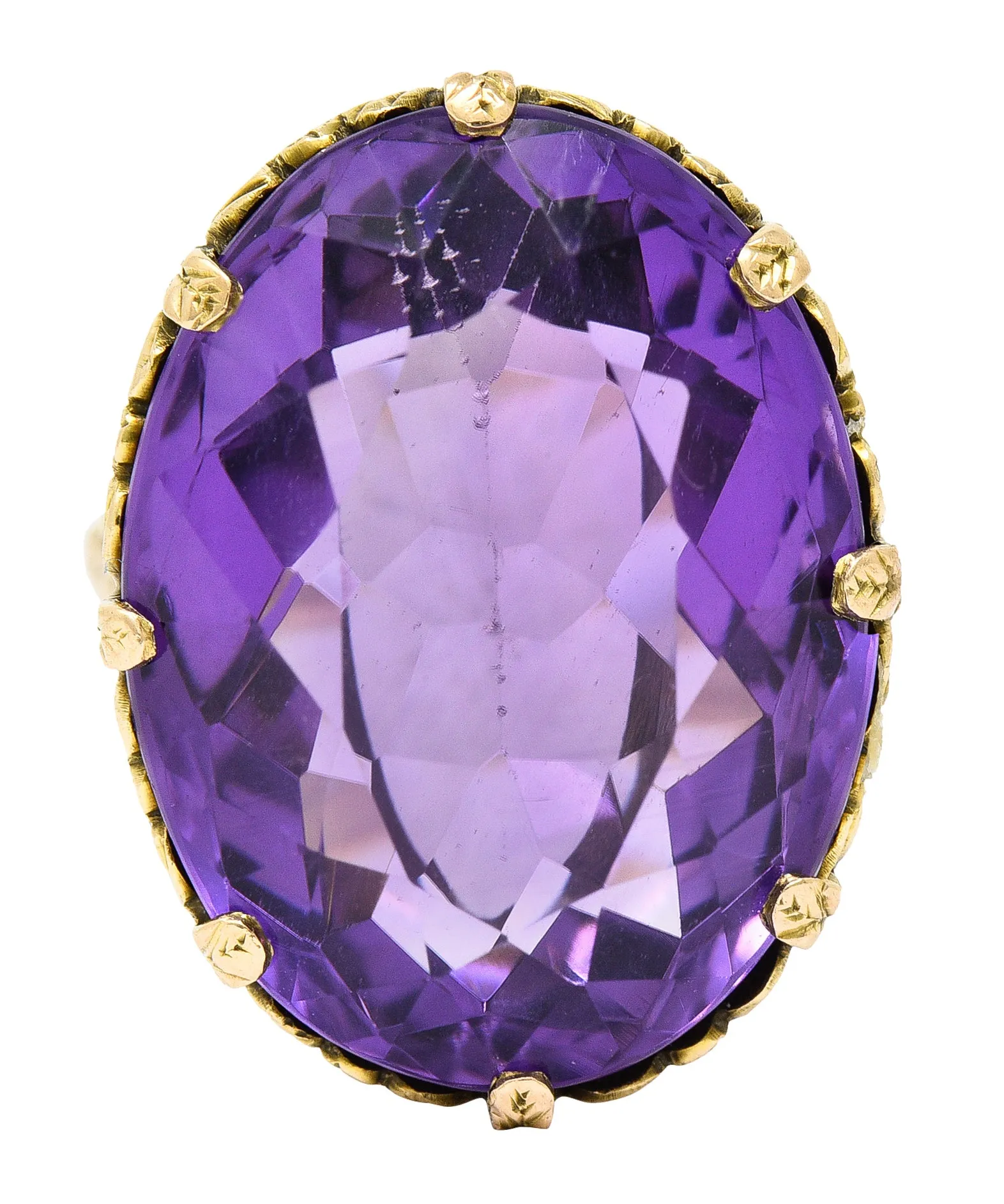 1920's Art Deco Amethyst 18 Karat Yellow Gold Floral Gemstone Ring