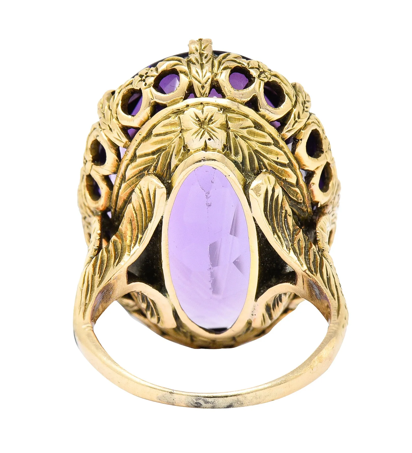 1920's Art Deco Amethyst 18 Karat Yellow Gold Floral Gemstone Ring