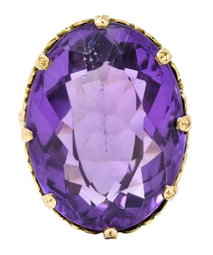 1920's Art Deco Amethyst 18 Karat Yellow Gold Floral Gemstone Ring