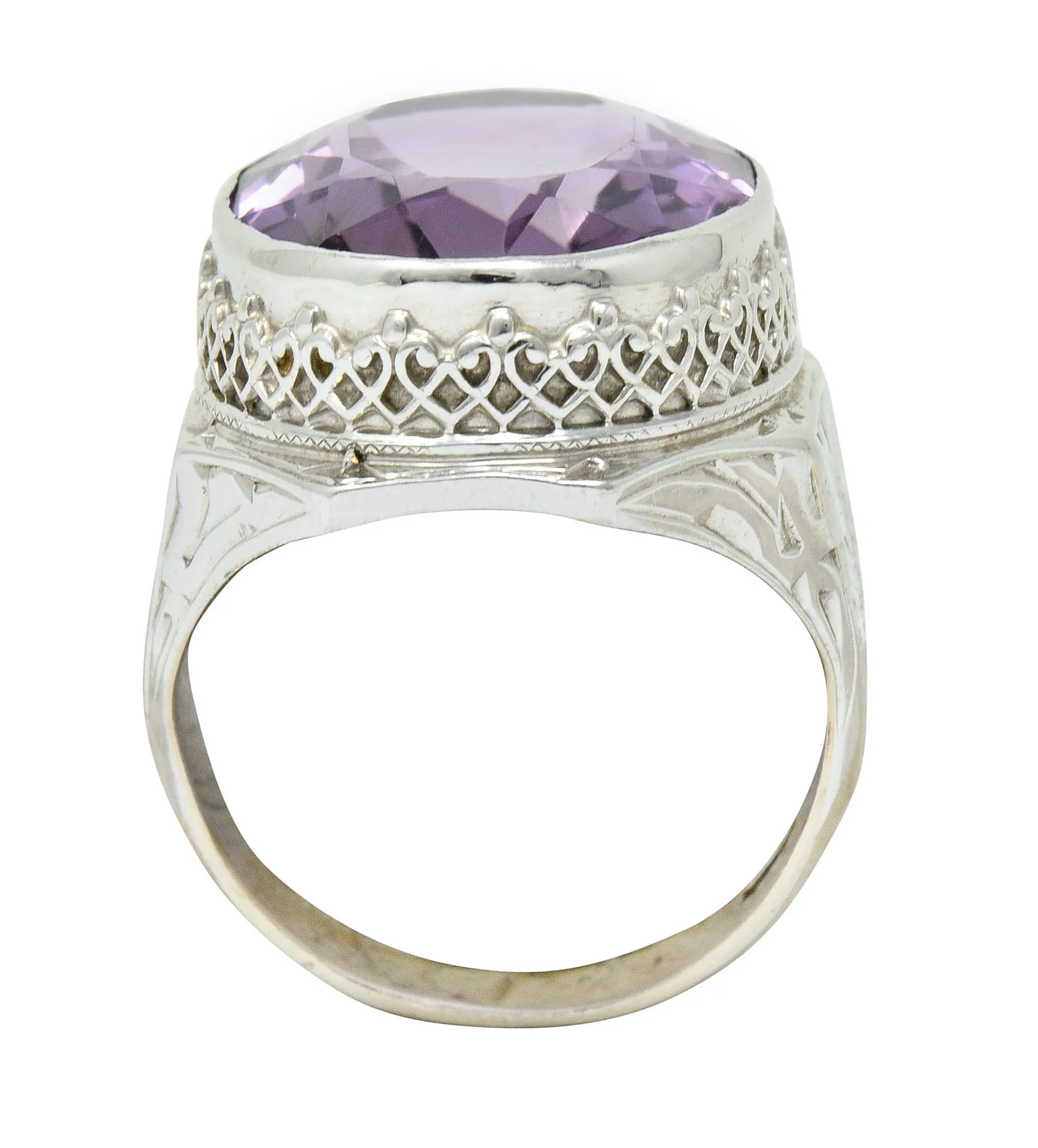 1930's Art Deco Amethyst 14 Karat White Gold Statement Ring