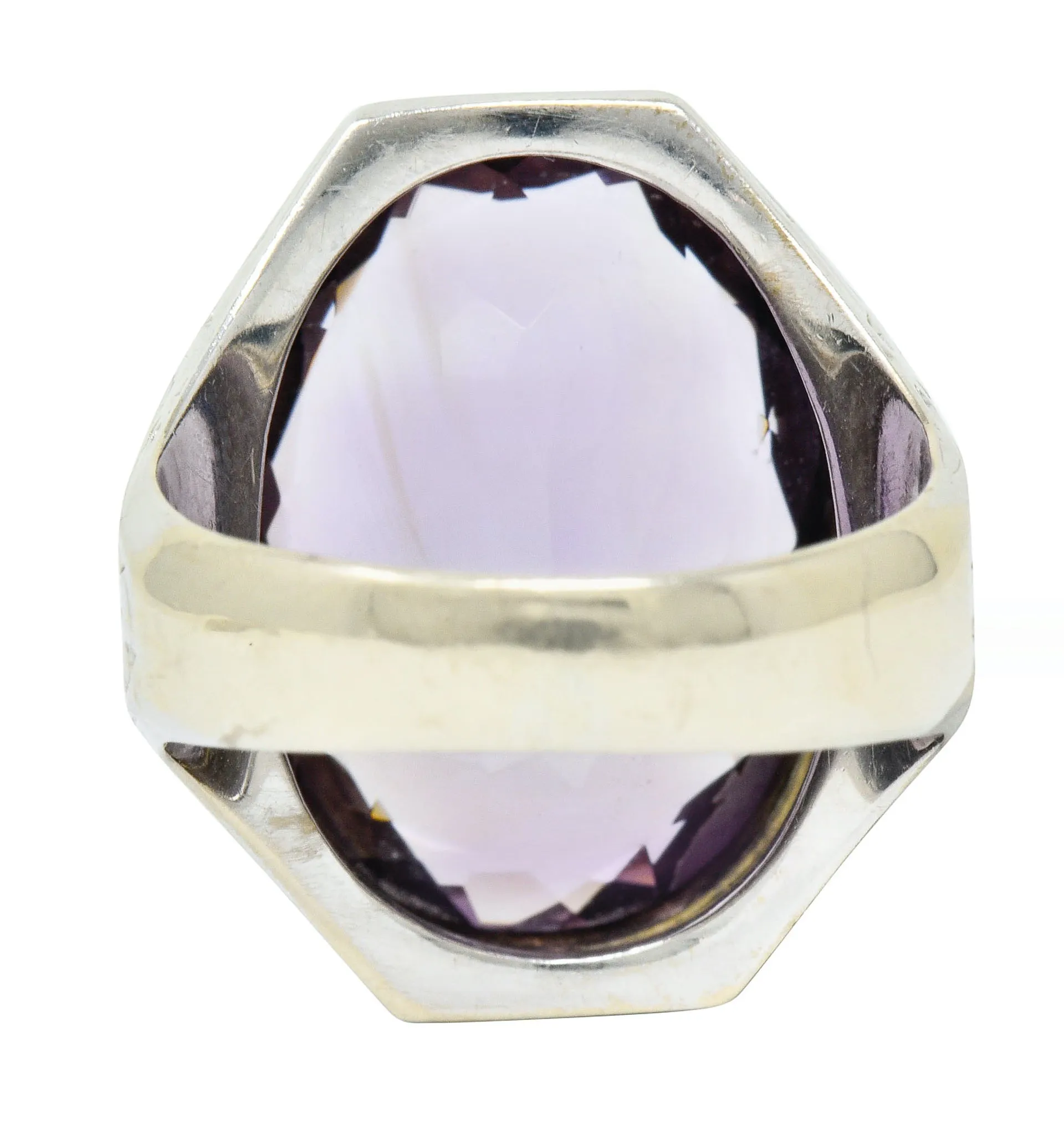 1930's Art Deco Amethyst 14 Karat White Gold Statement Ring