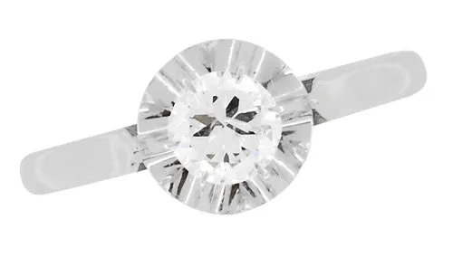 1950's Retro Moderne Buttercup Vintage Diamond Engagement Ring in Platinum