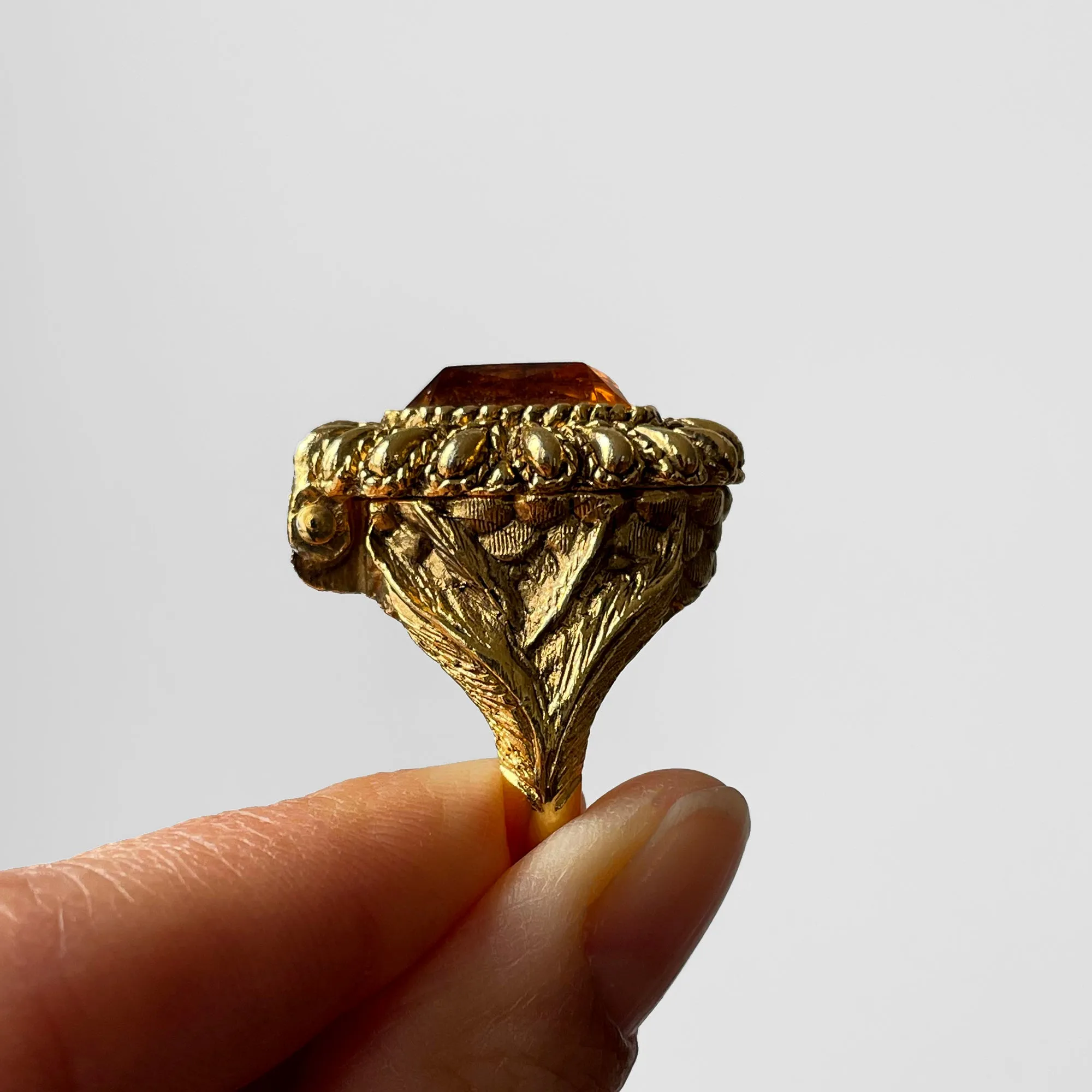 1960s Large Gold-Toned Jeweled Hinged Perfume Ring